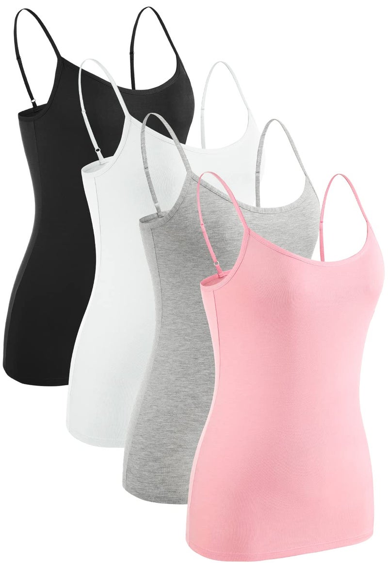Rosyline 4 Piece Women Camisole Basic Undershirt Adjustable Spaghetti Strap Tank Top Black/White/Grey/Pink S - Image 1
